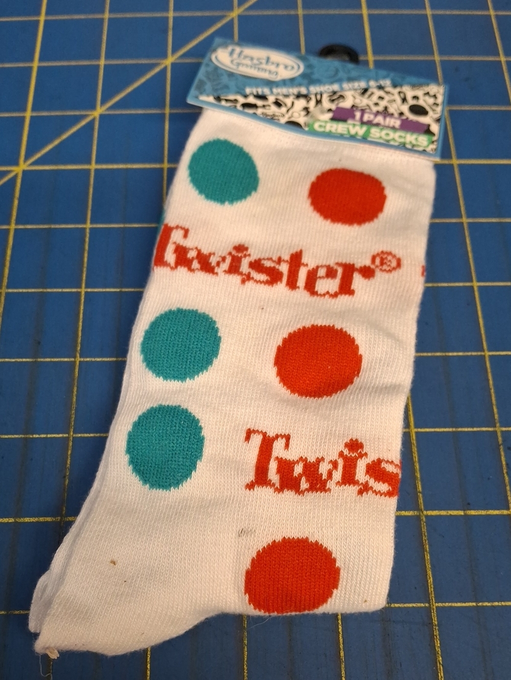 Hasbro Twister White Crew Socks Teal Red Dot Pattern NWT